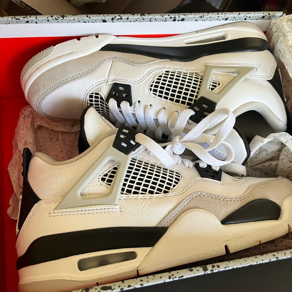 Jordan 4 Military White and Black Sneakers